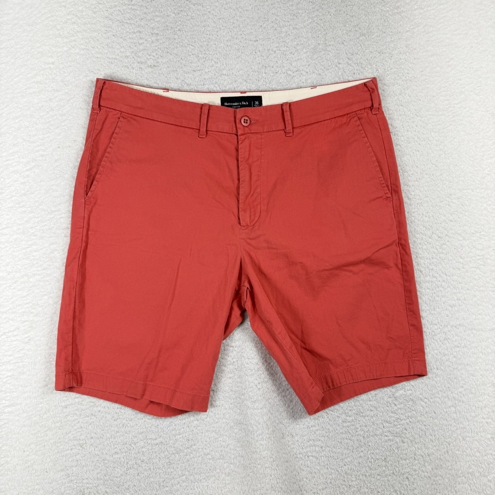 Abercrombie & Fitch Chino Shorts Mens 36 (W36.5) Red Cotton Stretch 9" Preppy